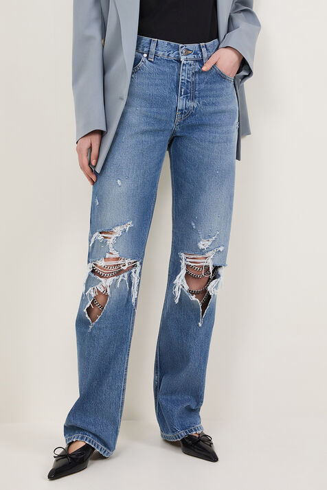 מכנסי ג'ינס עם קרעים בגזרה ישרה STELLA MCCARTNEY