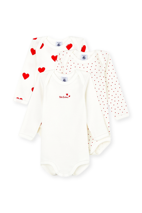 מארז שלושה בגדי גוף לבבות - גילאי 3-36 חודשים PETIT BATEAU