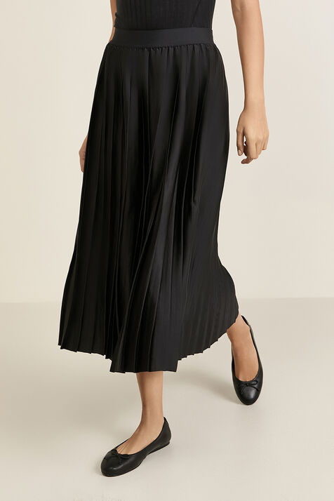 Satin Pleated Midi Skirt