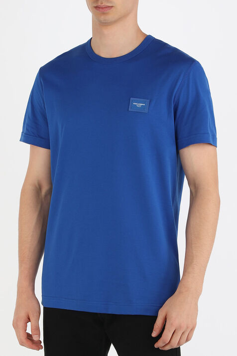 T-Shirt With With Branded Plate in Blue DOLCE & GABBANA