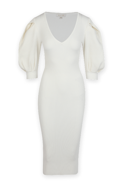 Knit Midi Dress in White RONNY KOBO