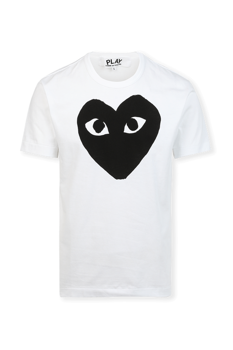 טי שירט לבנה קצרה עם הדפס לבבות בגוון שחור COMME des GARCONS