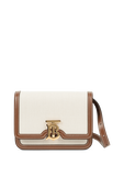 תמונה קידמית של Small Two-Tone Canvas and Leather Bag in Brown