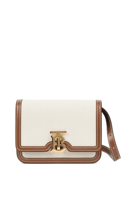Small Two-Tone Canvas and Leather Bag in Brown BURBERRY