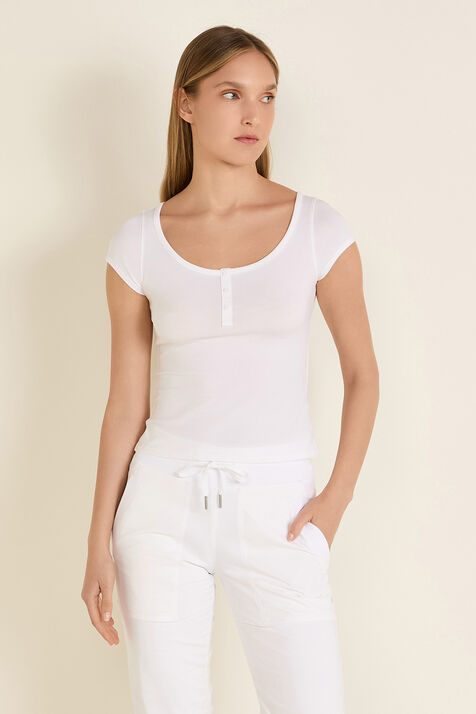Cap-Sleeve Henley T-Shirt