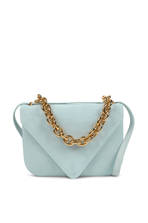 תיק מעטפה תכלת עם שרשרת זהב BOTTEGA VENETA