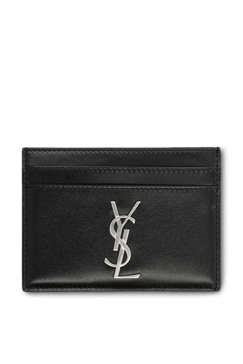 מחזיק כרטיסים מעור עם לוגו מונוגרמי SAINT LAURENT
