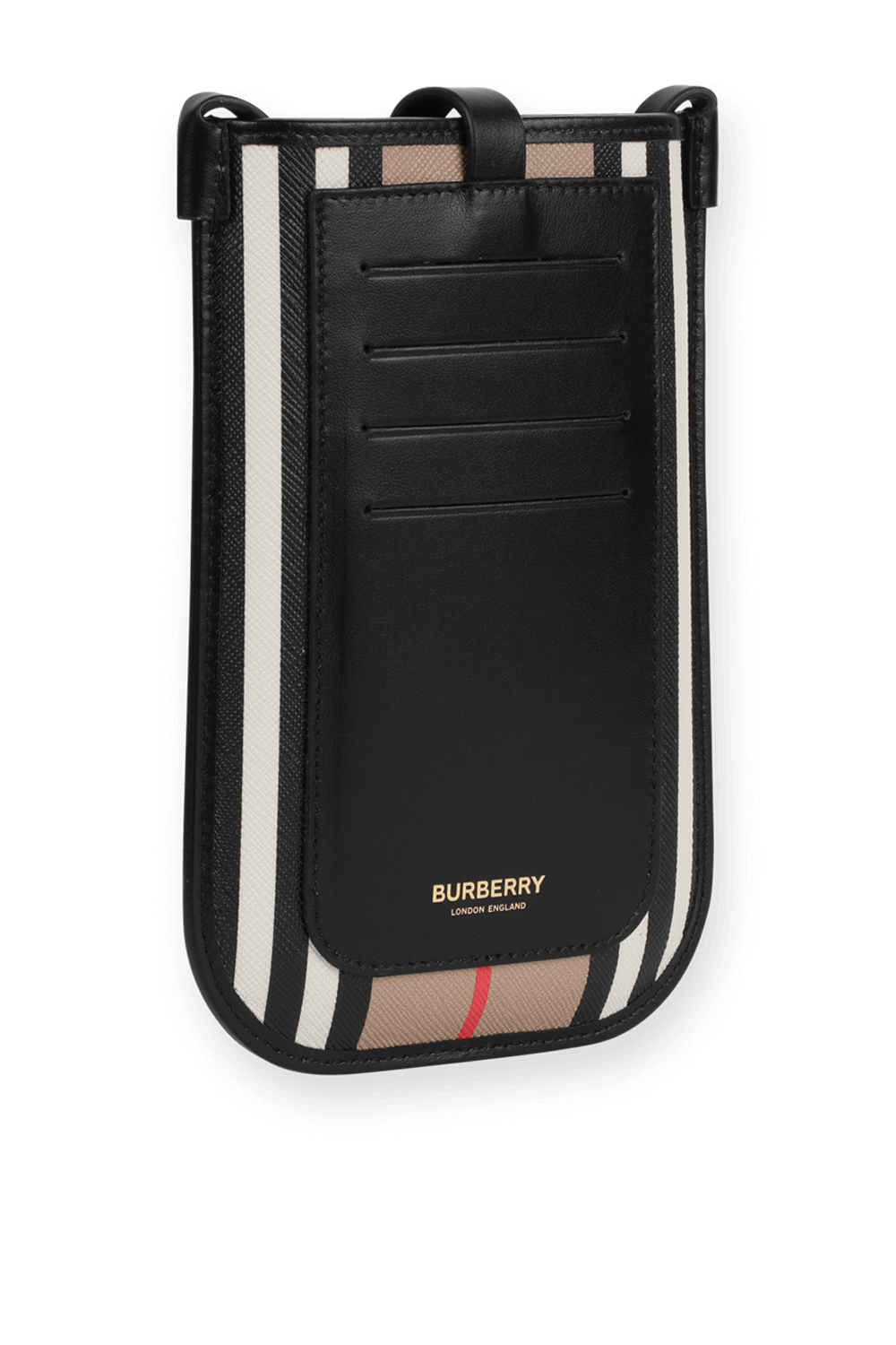 תמונה אחורית של Icon Stripe E-canvas Iphone Case with Strap in Beige BURBERRY