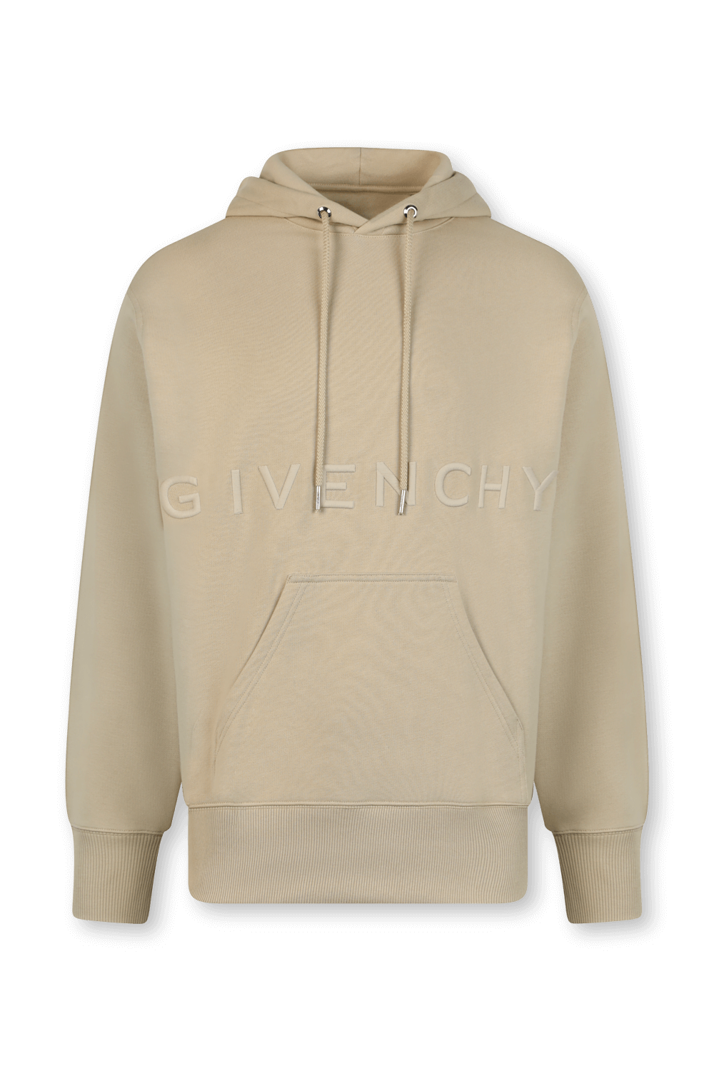 תמונה קידמית של סווטשירט קפוצ'ון בז' עם לוגו GIVENCHY