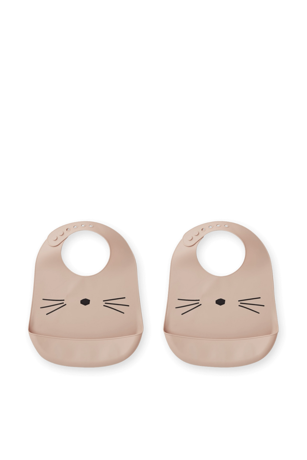 תמונה קידמית של מארז של שני סינרי סיליקון ורודים בעיטור חתולי