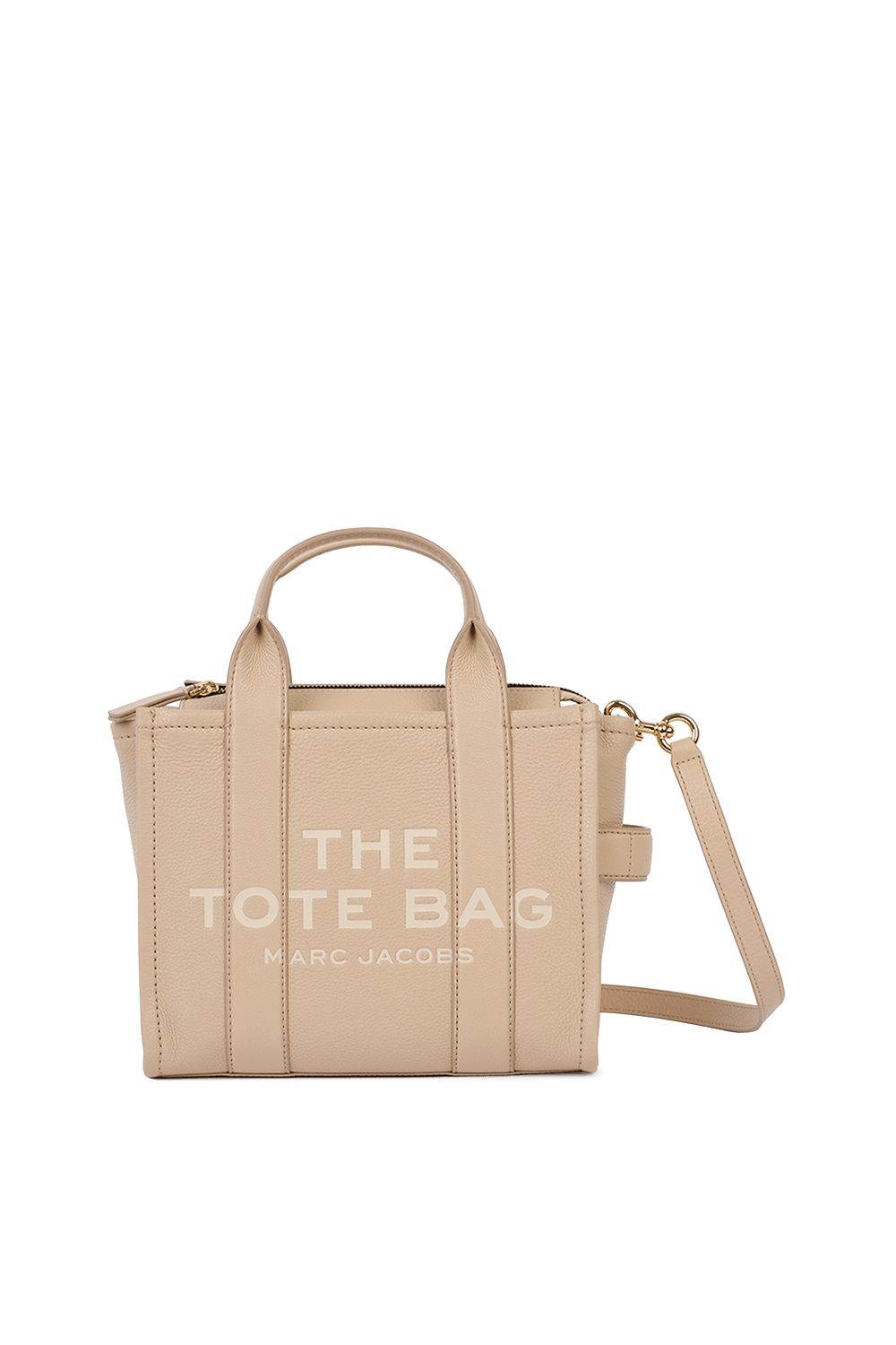 תמונה קידמית של The Leather Mini Traveler Tote Bag in Light Beige