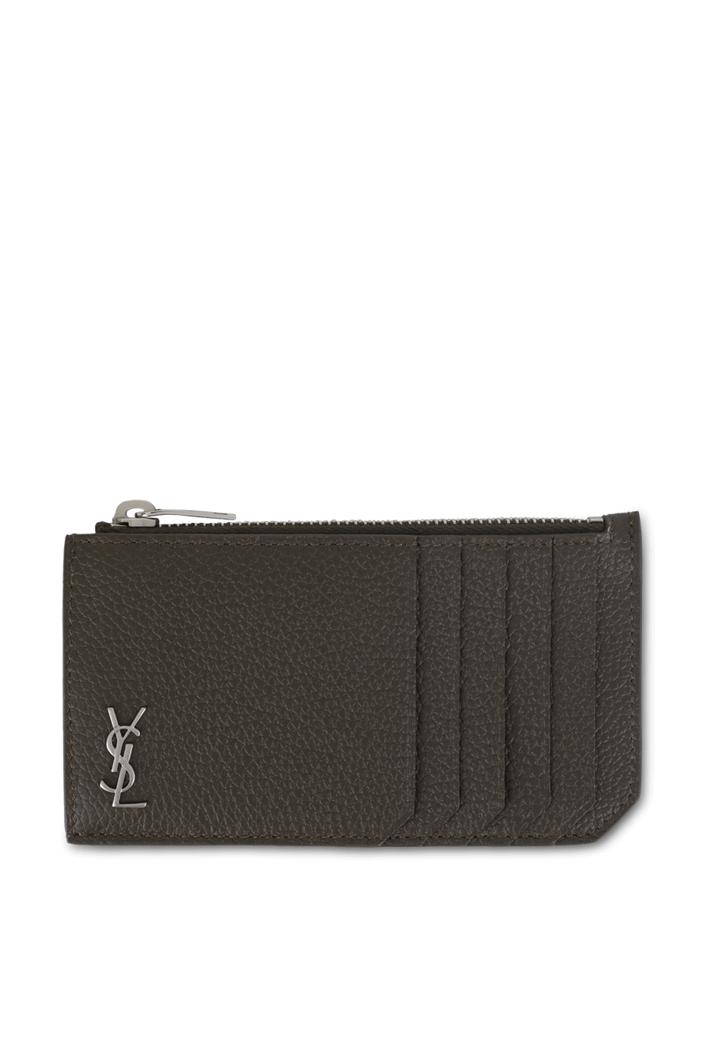 תמונה קידמית של מחזיק כרטיסים מעור עם רוכסן SAINT LAURENT