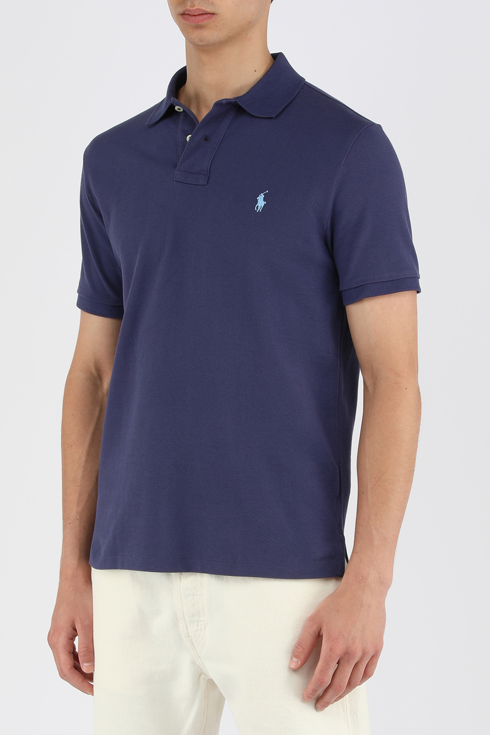 תמונת דוגמן קידמית של Basic Mesh SS Polo In Blue