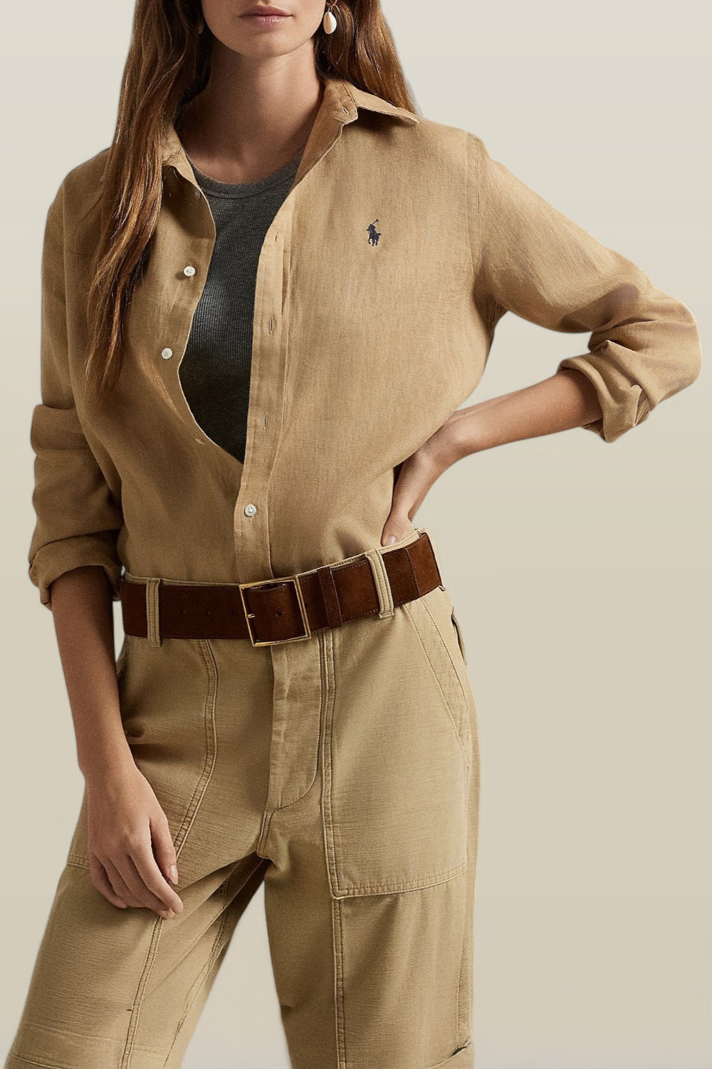תמונת דוגמן קידמית של חולצת כפתורים מפשתן POLO RALPH LAUREN