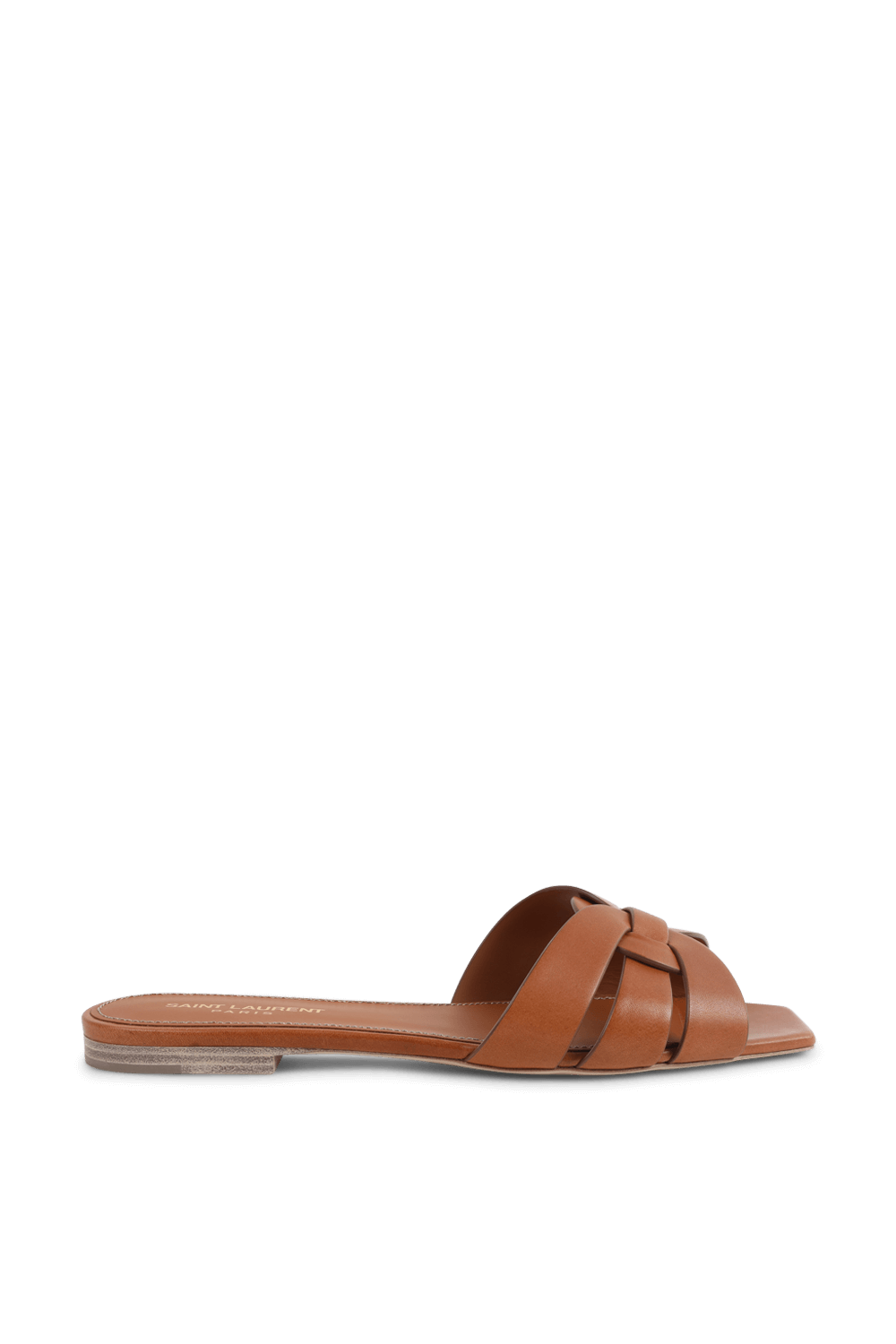 תמונה קידמית של סנדלים שטוחים מעור חום SAINT LAURENT