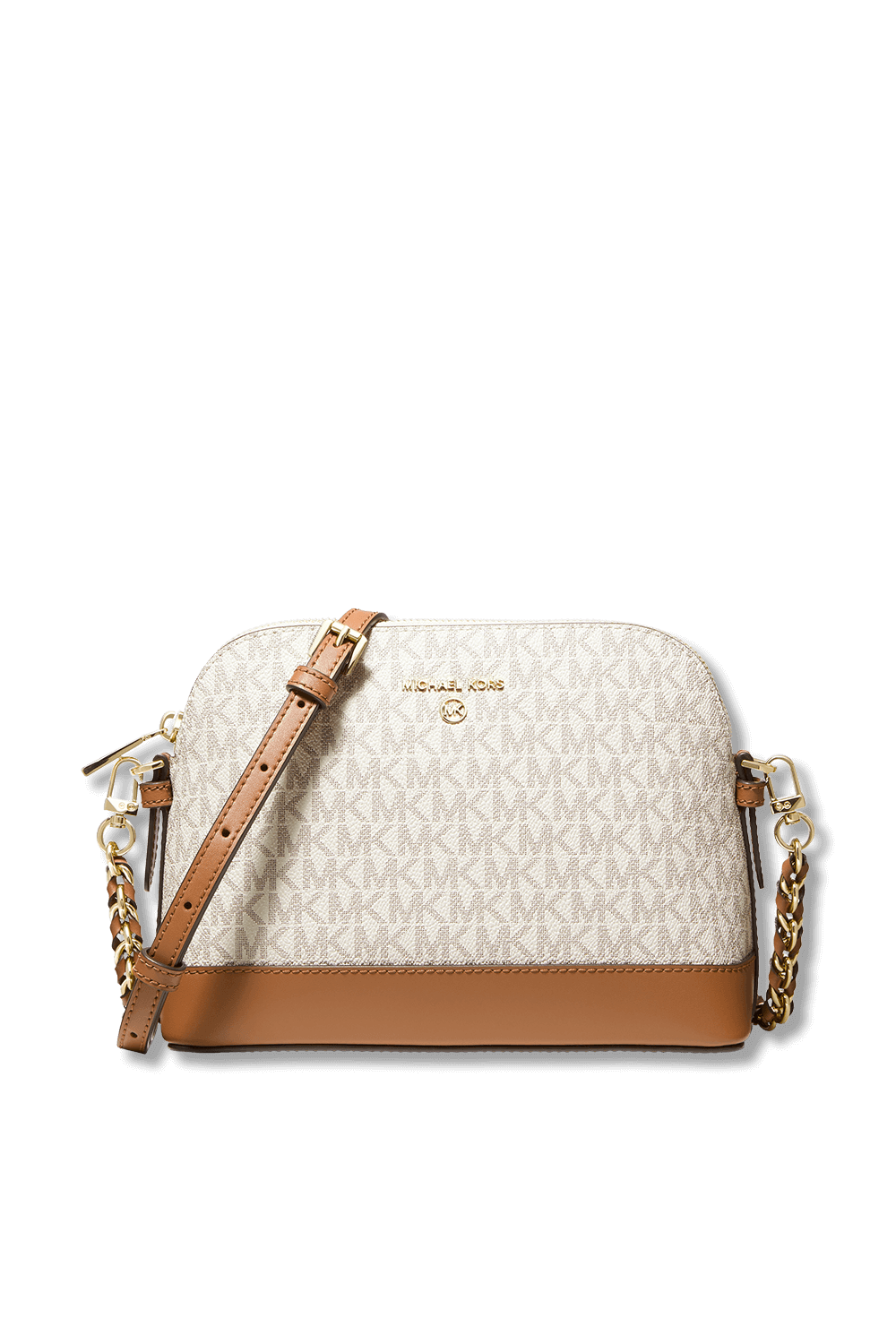 תמונה קידמית של Large Logo Dome Crossbody White Monogram Bag MICHAEL KORS