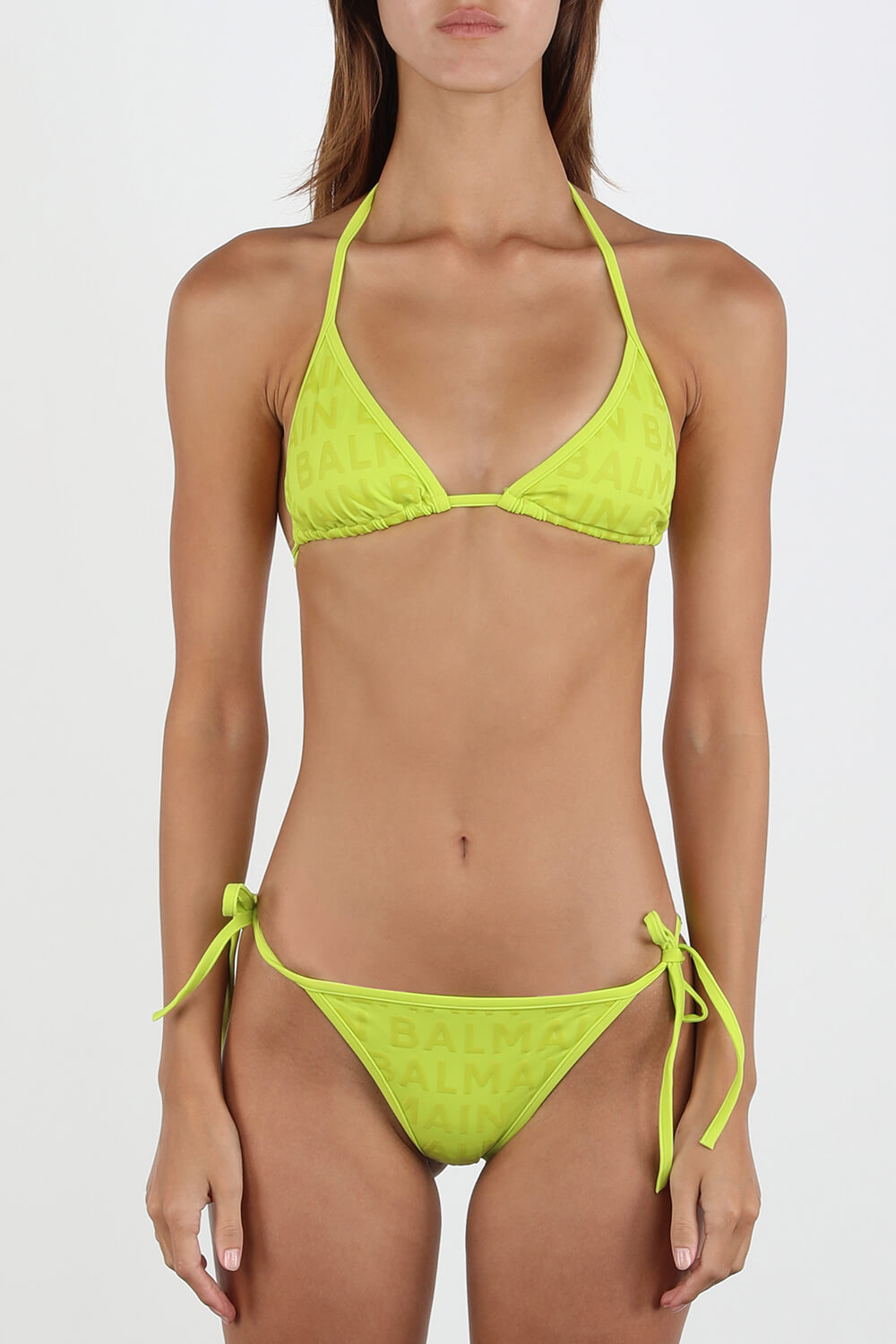תמונת דוגמן קידמית של Triangle Bikini Set in Green Logomania