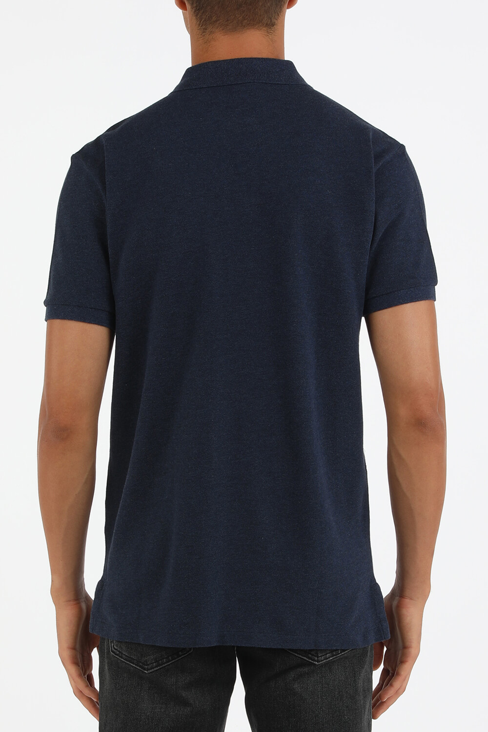 תמונת דוגמן אחורית של Short Sleeve Knit Polo Shirt in Blue