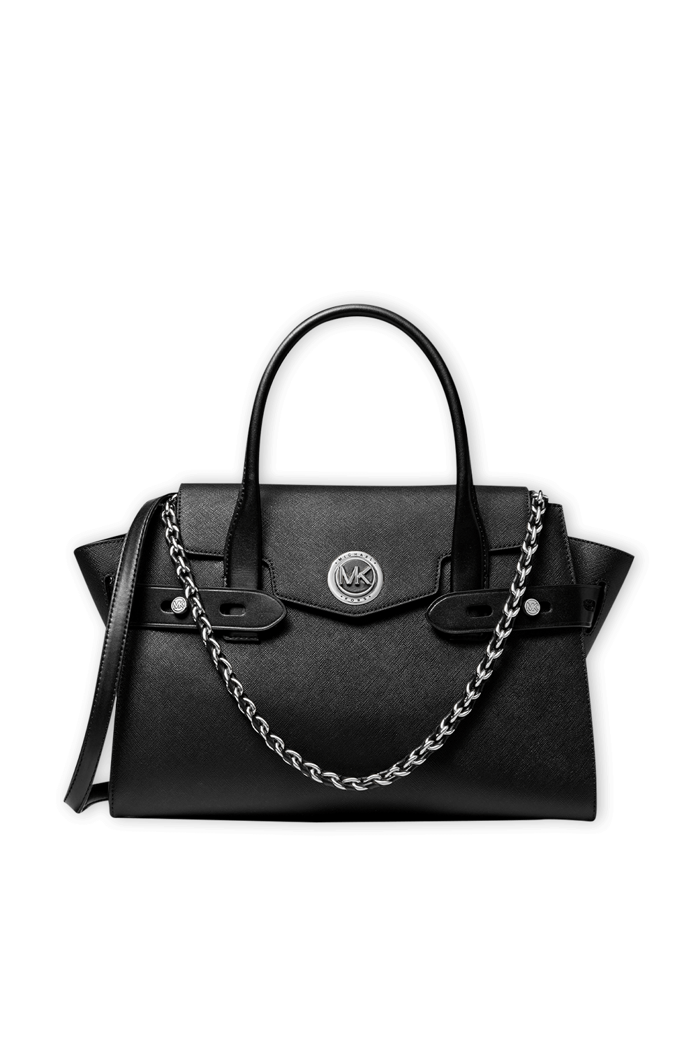 תמונה קידמית של Carmen LG Leather Belted Satchel in Black MICHAEL KORS