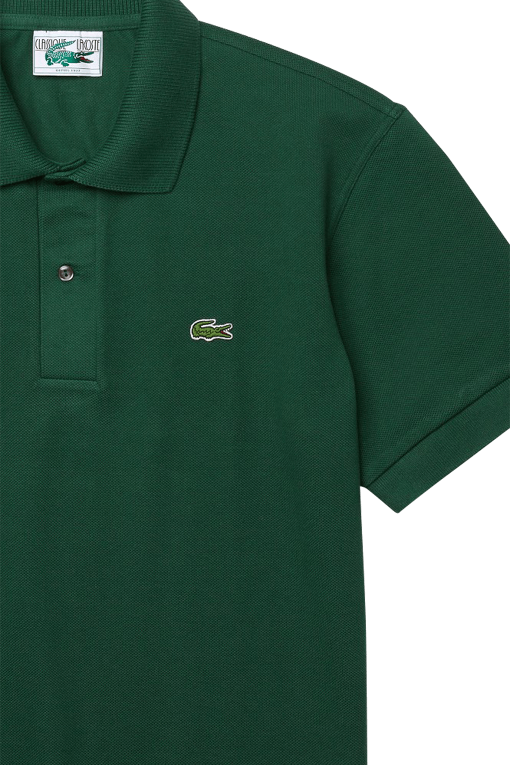 תמונה אחורית של חולצת פולו ירוקה מכותנה LACOSTE