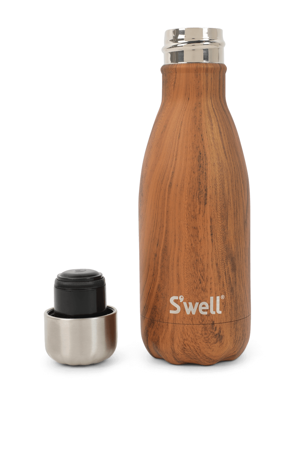 תמונה אחורית של בקבוק 266 מ\"ל עץ בגוון חום SWELL