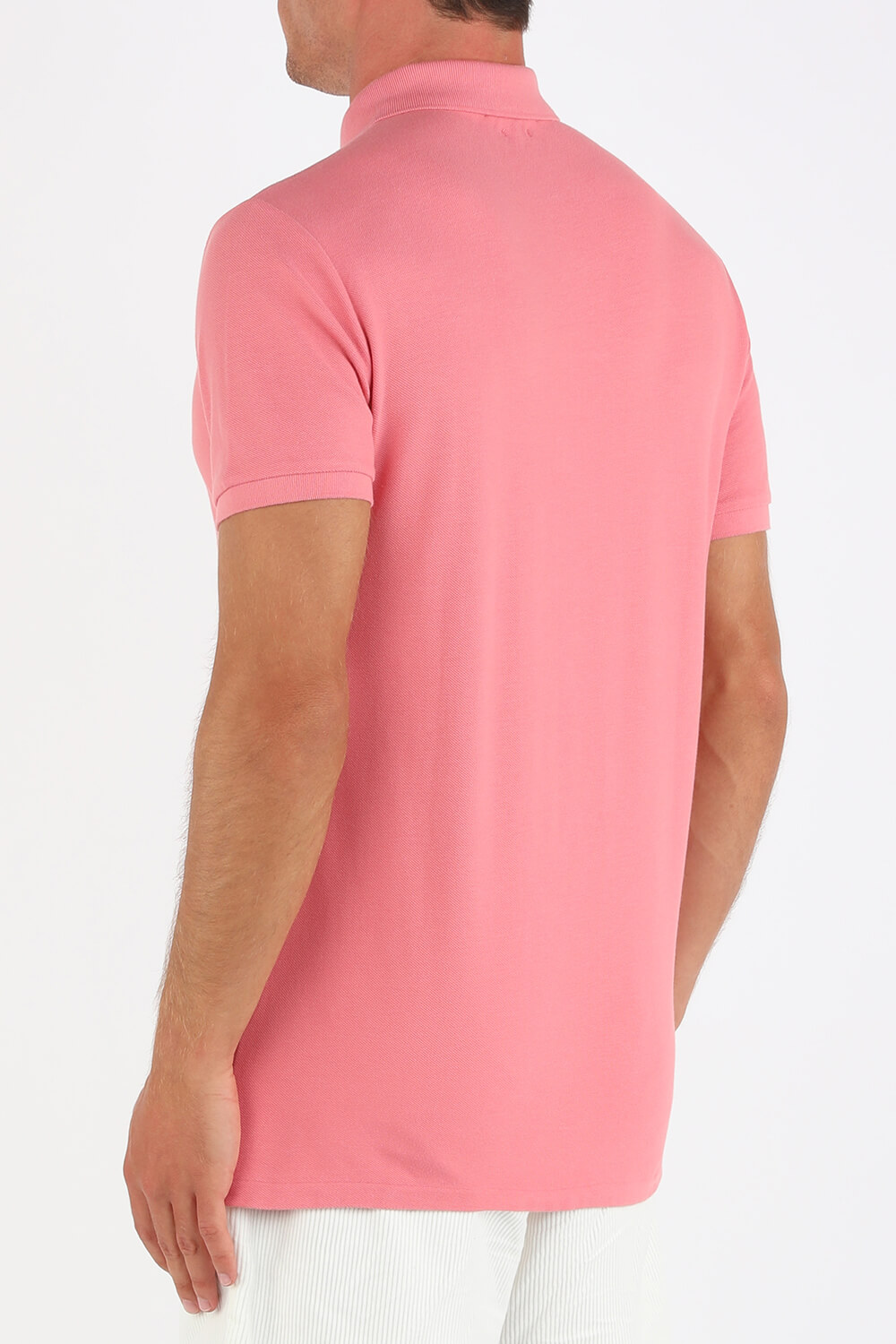 תמונת דוגמן אחורית של Knit Sleeve Cotton Polo Shirt in Pink