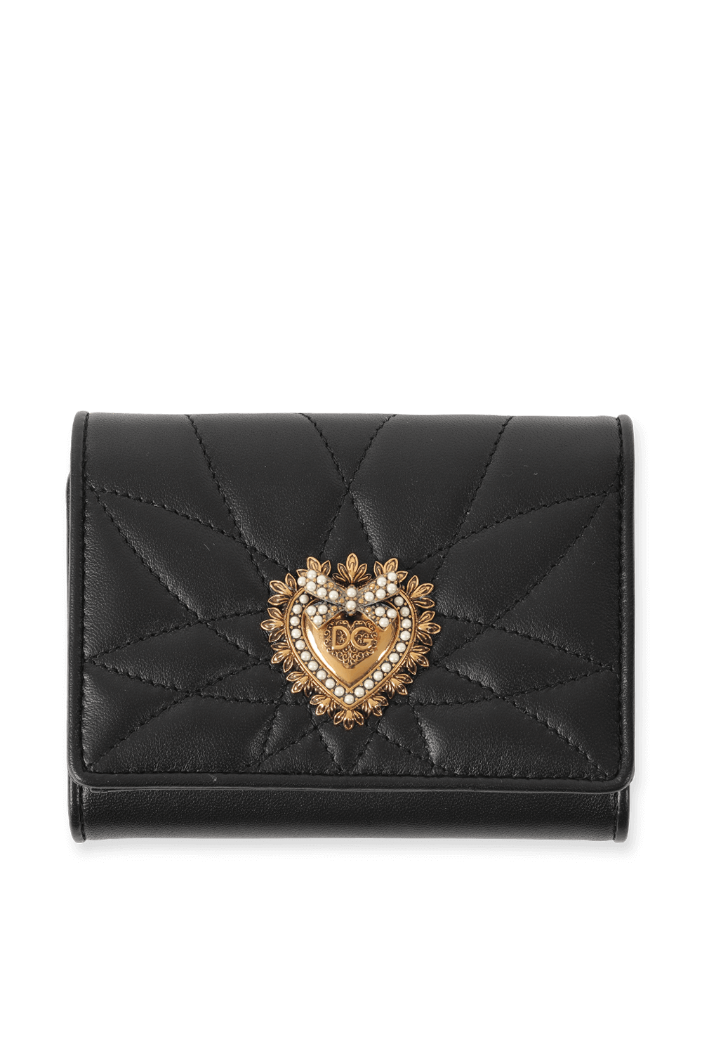 תמונה קידמית של Leather French Flap Wallet in Black DOLCE & GABBANA