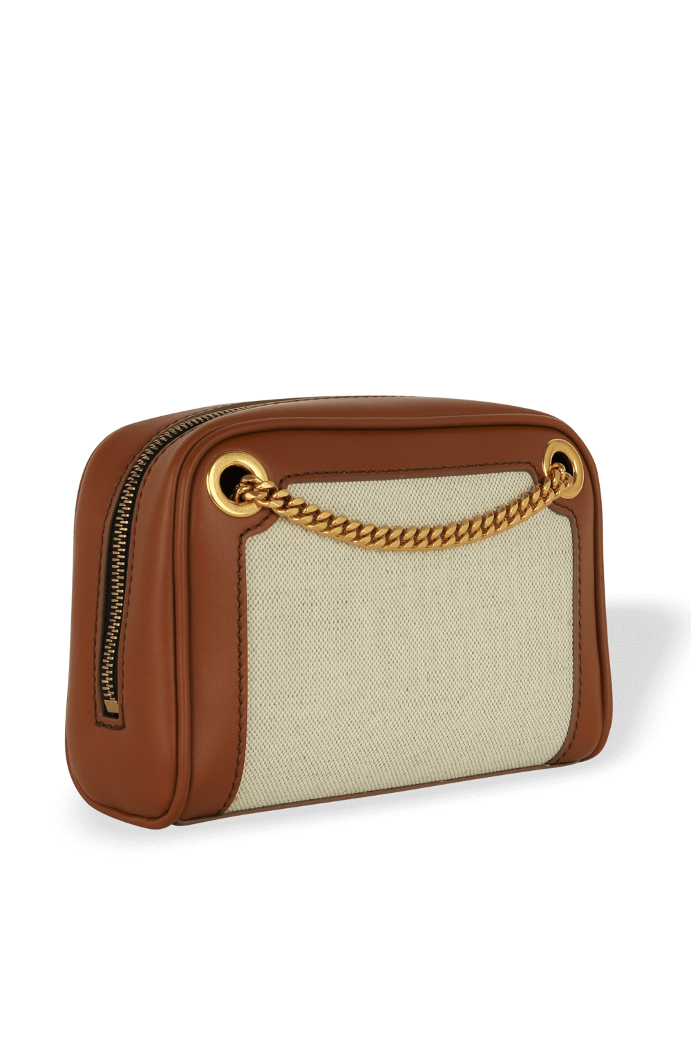 תמונה אחורית של Canvas Logo Mini Bag in Beige and Brown