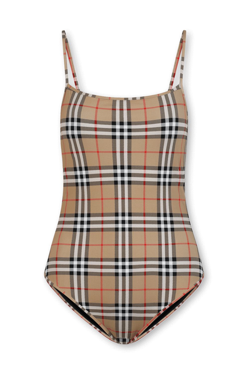תמונה קידמית של בגד ים משבצות שלם בגוון חום BURBERRY