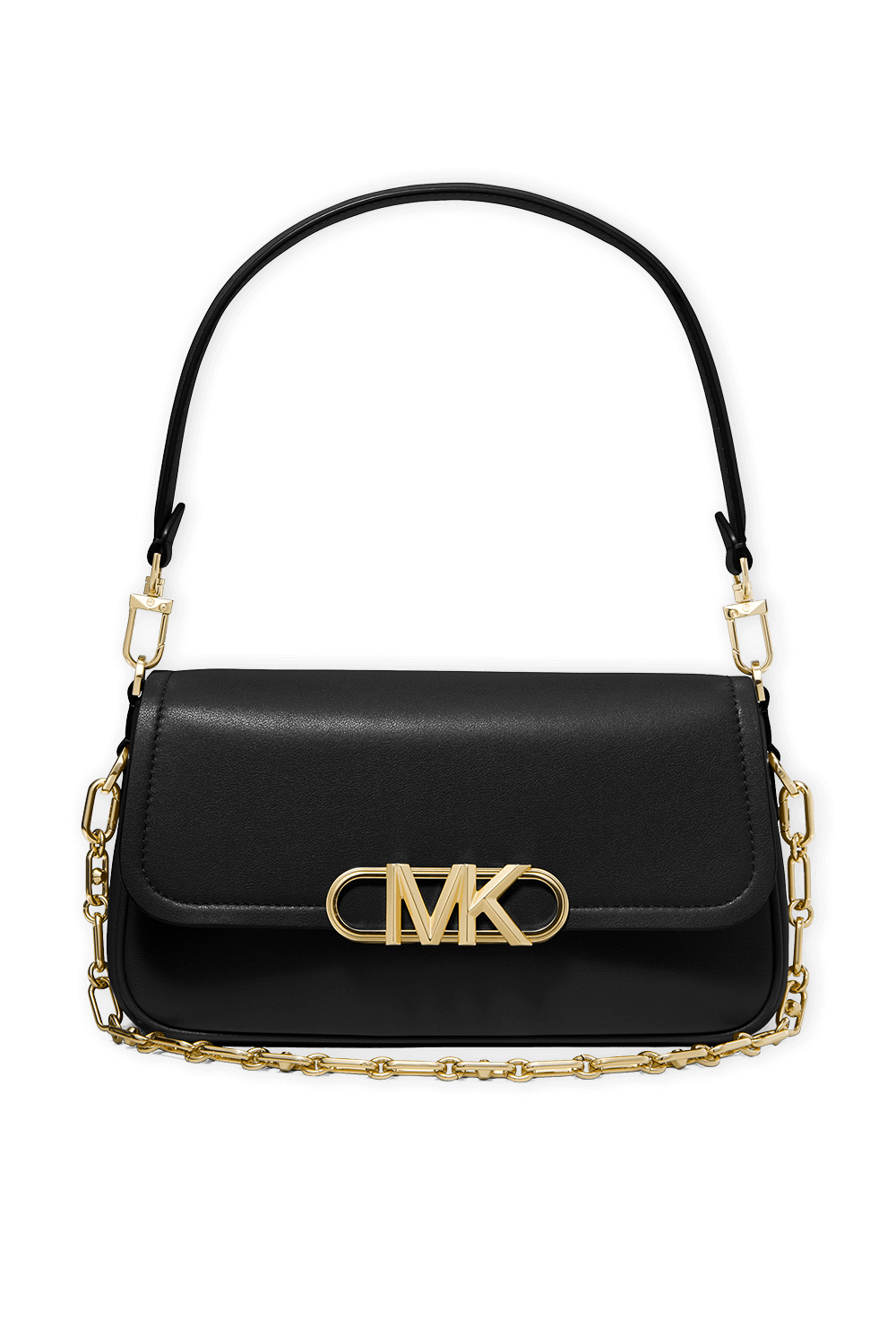 תמונה קידמית של תיק כתף מעור עם שרשרת זהובה MICHAEL KORS