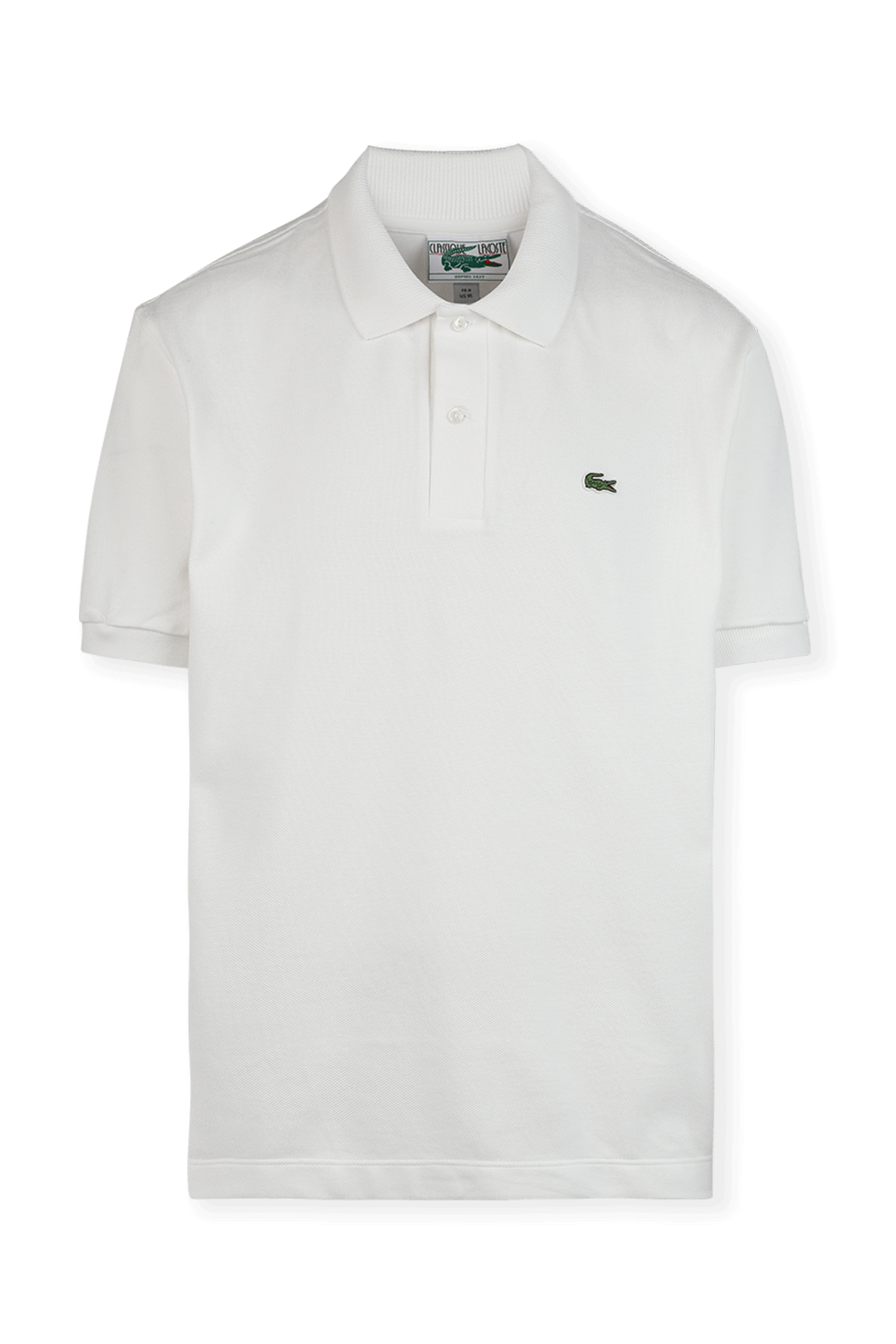 תמונה קידמית של חולצת פולו לבנה מכותנה LACOSTE