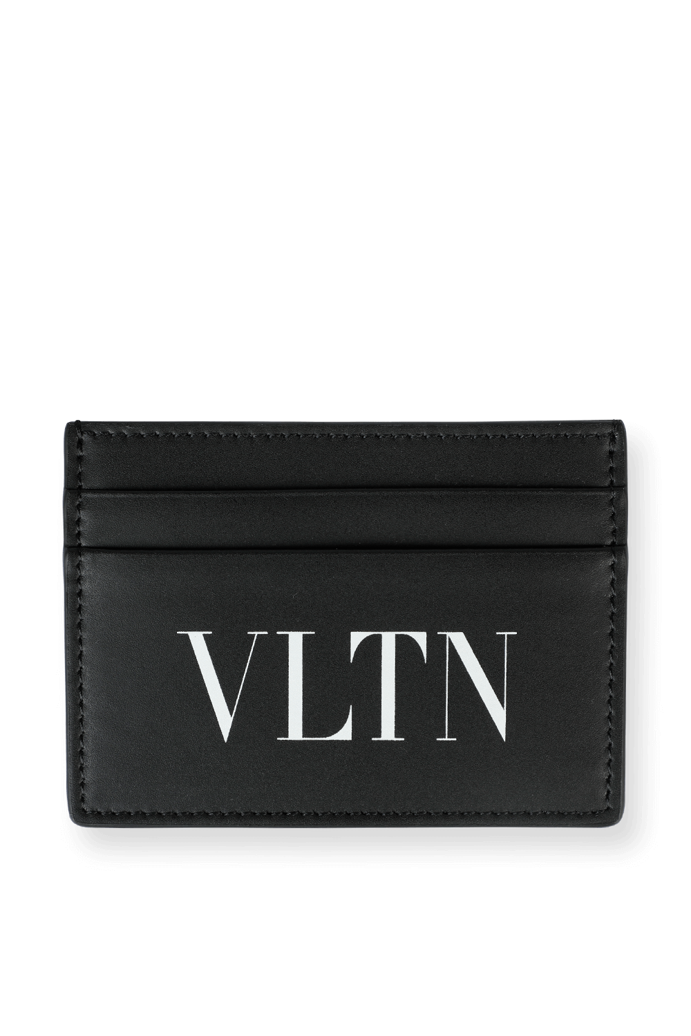 תמונה קידמית של Small VLTN Cardholder in Black Leather