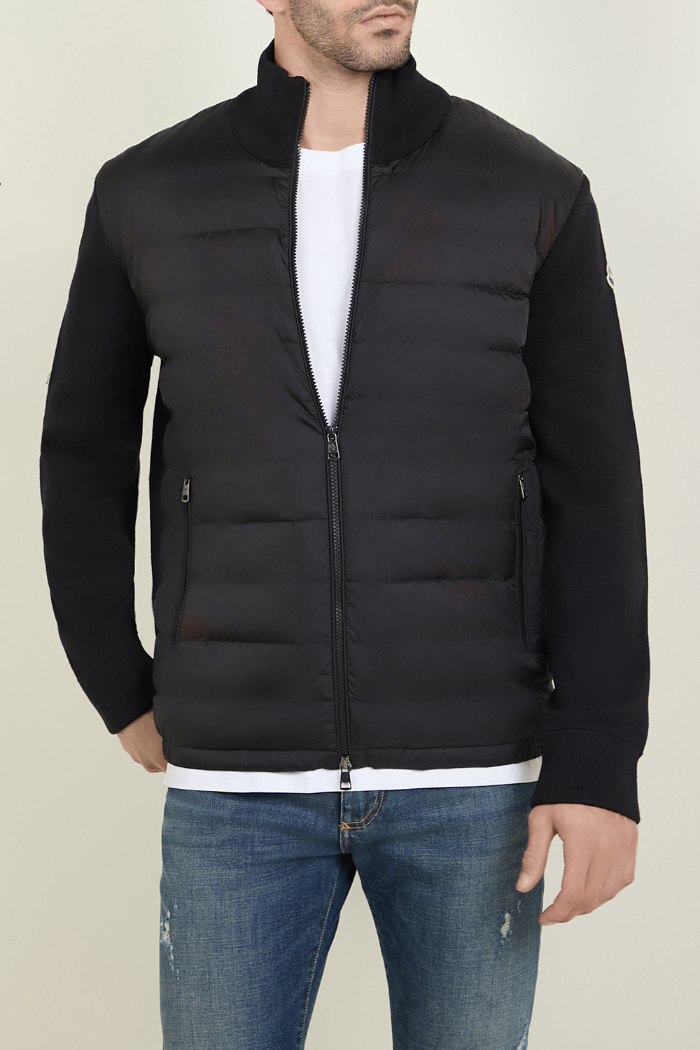 תמונת דוגמן קידמית של קרדיגן צמר ופוך קל MONCLER