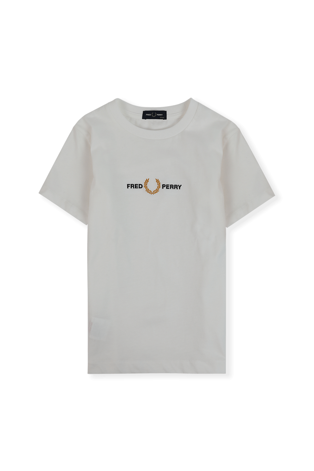 תמונה קידמית של גילאי 2-9 חולצת לוגו רקום בלבן FRED PERRY