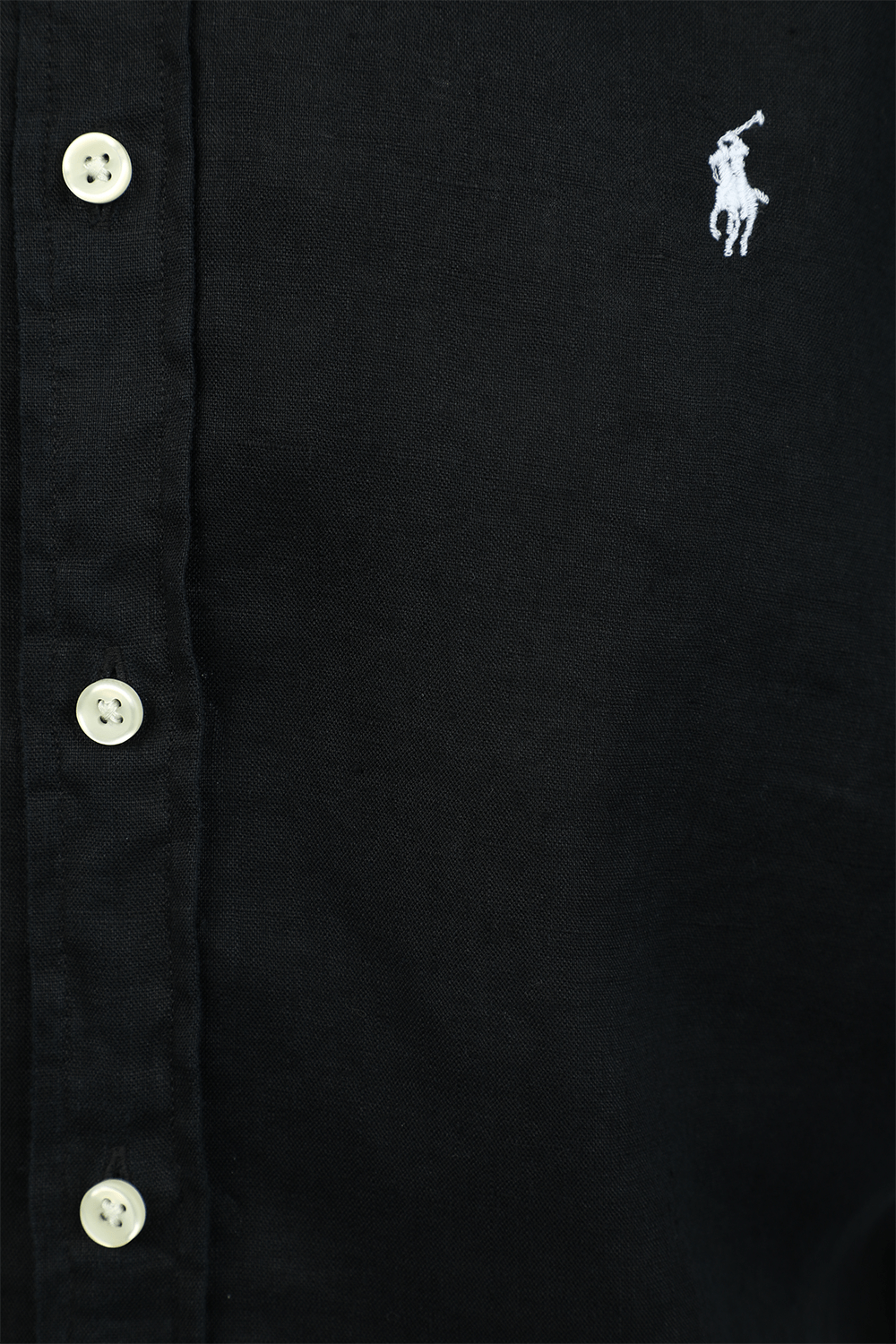 תמונה אחורית של חולצת פשתן מכופתרת שחורה POLO RALPH LAUREN
