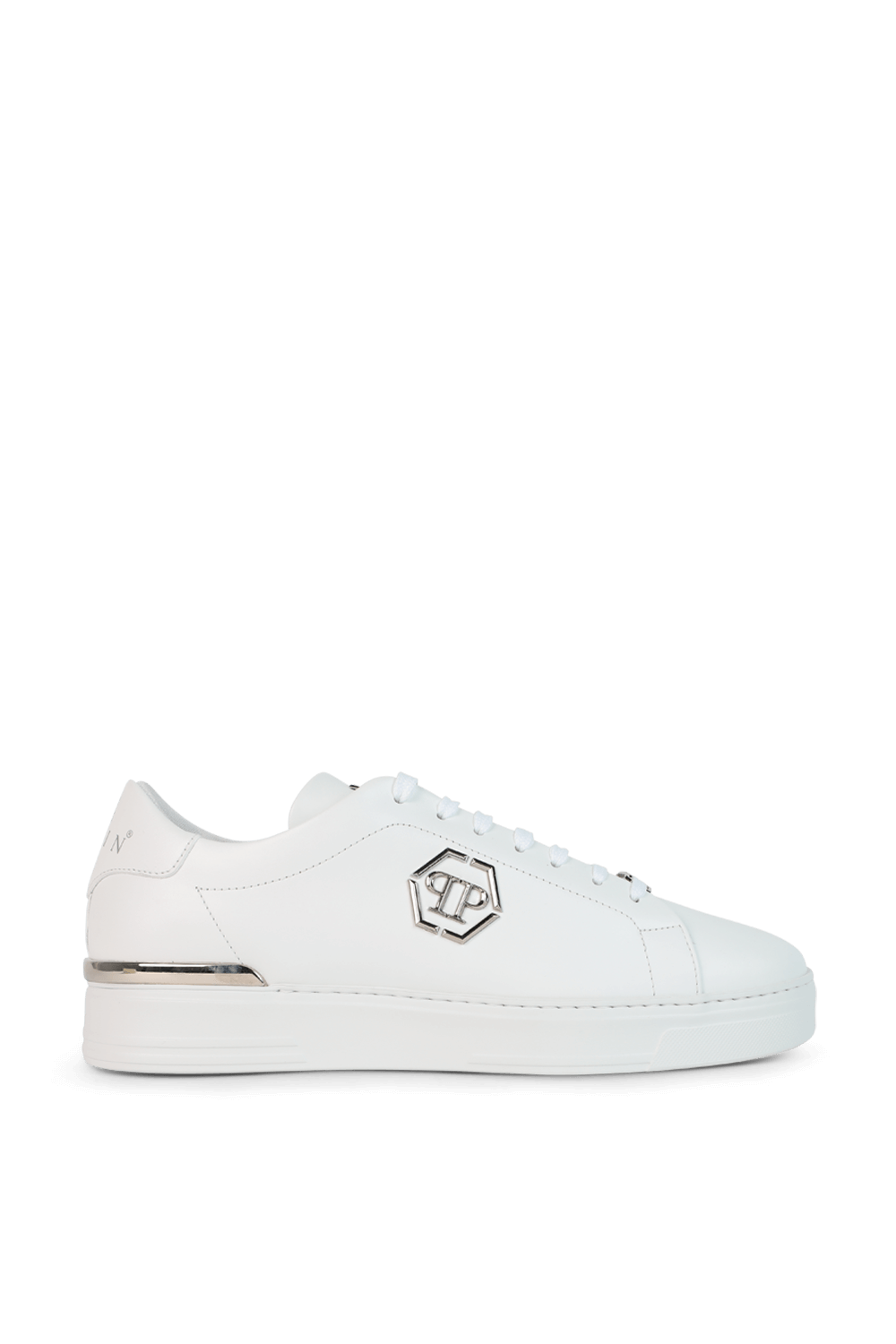 תמונה קידמית של סניקרס עור עם חיתוך מטאלי PHILIPP PLEIN