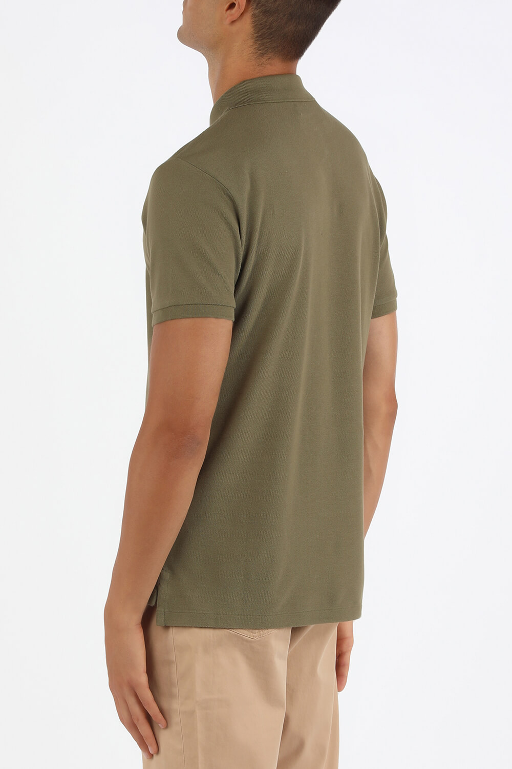 תמונת דוגמן אחורית של Short Sleeve Knit Polo Shirt in Olive Green