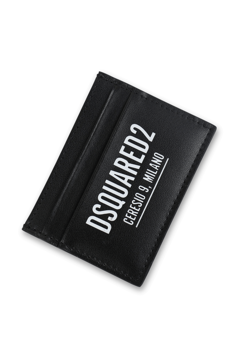 תמונת תקריב של ארנק עור ממותג בגוון שחור DSQUARED2