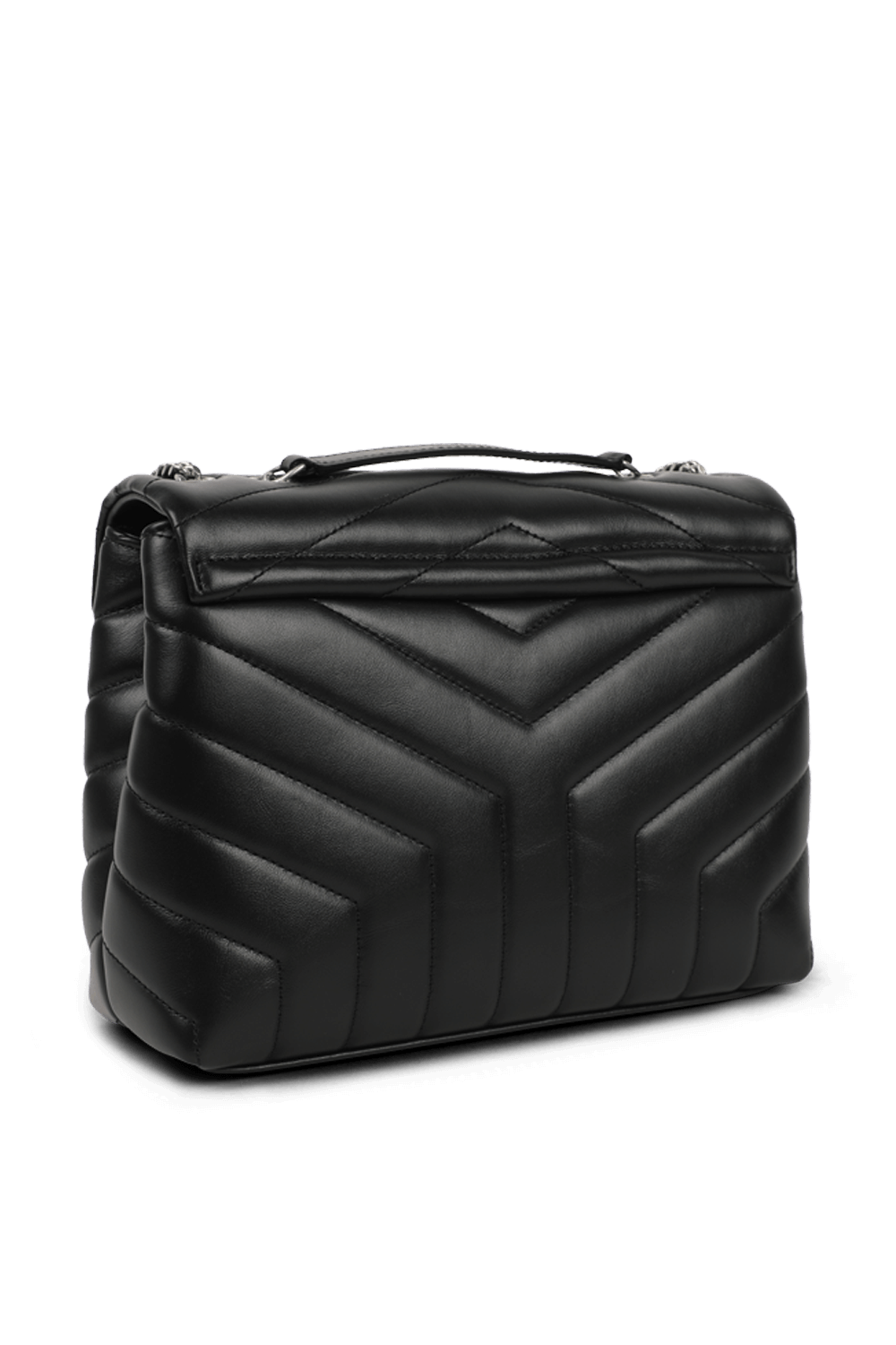 תמונה אחורית של תיק לולו שחור מעור עם לוגו SAINT LAURENT