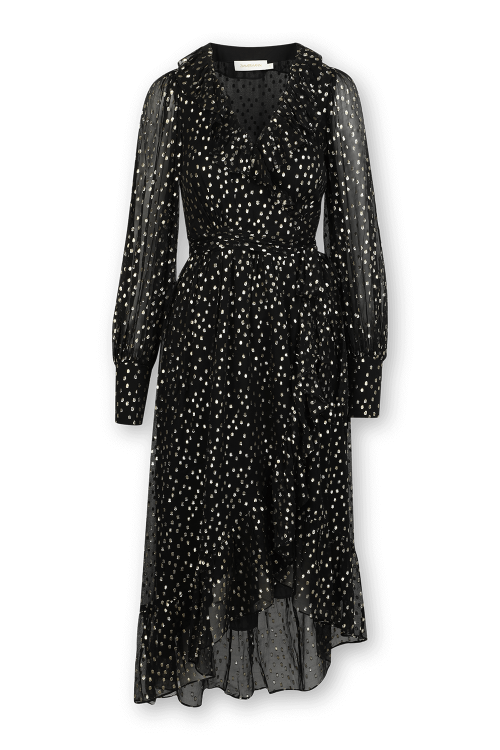 תמונה קידמית של Wrap Silk Dots Midi Dress in Black