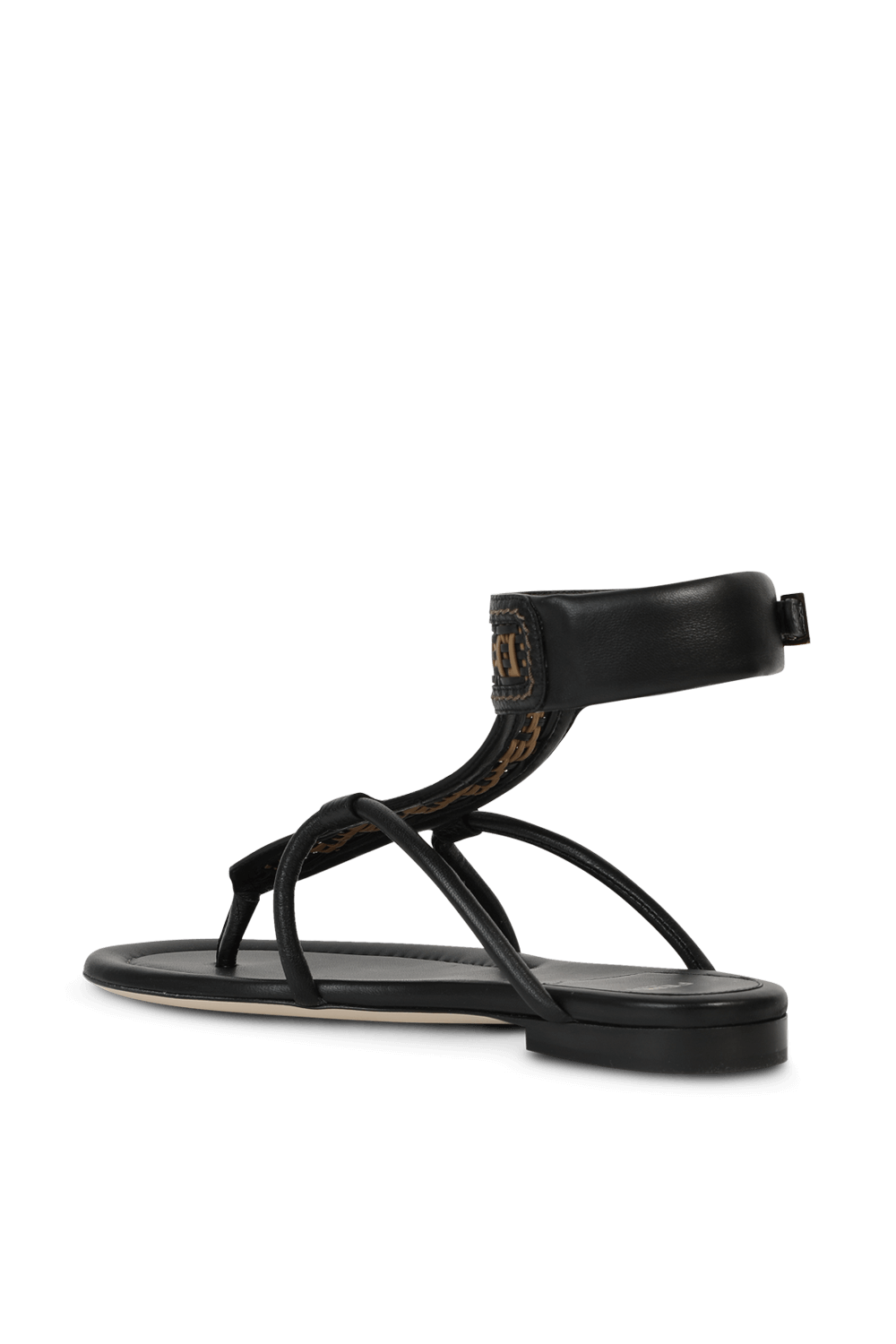 תמונה אחורית של FF Woven Strap Sandals in Black FENDI