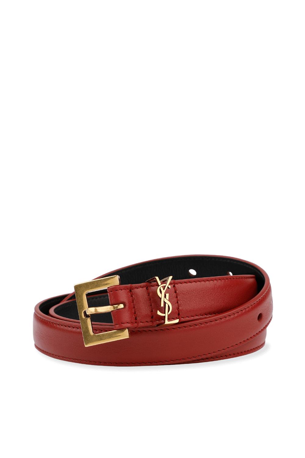 תמונה קידמית של Monogram Thin Belt in Red Leather and Gold