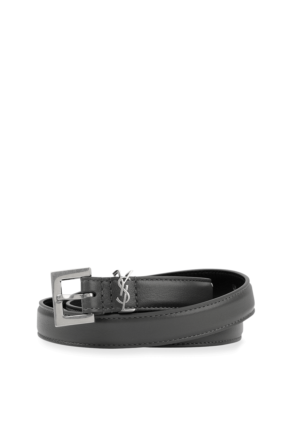 תמונה קידמית של Monogram Belt in Black Leather and Silver
