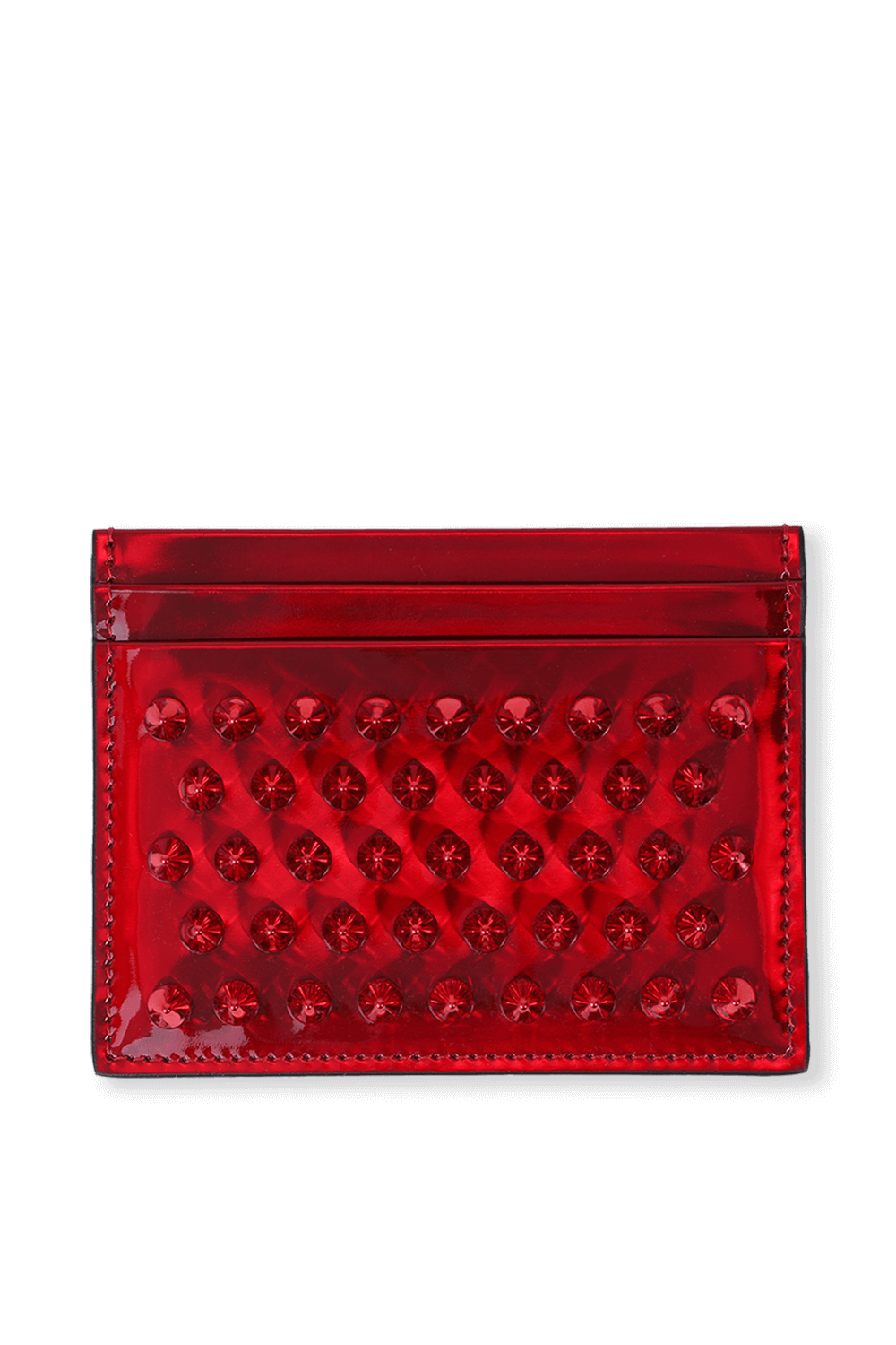 תמונה קידמית של Red Studs Logo Card Holder in Red CHRISTIAN LOUBOUTIN