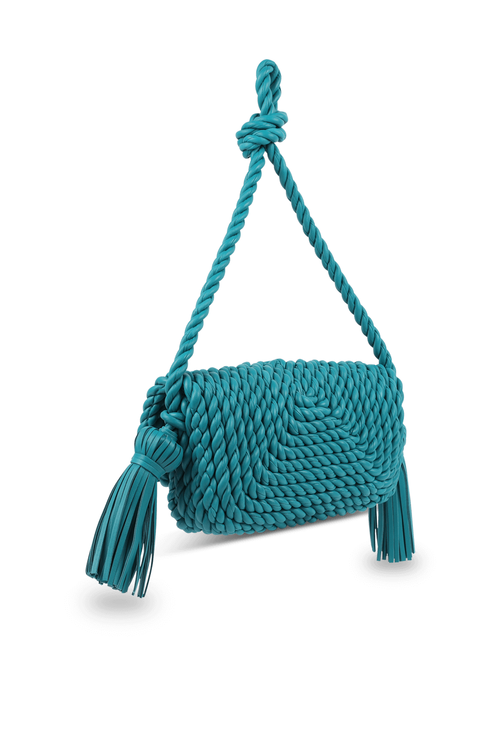 תמונה אחורית של תיק טורצ'ון מעור בגוון כחול BOTTEGA VENETA