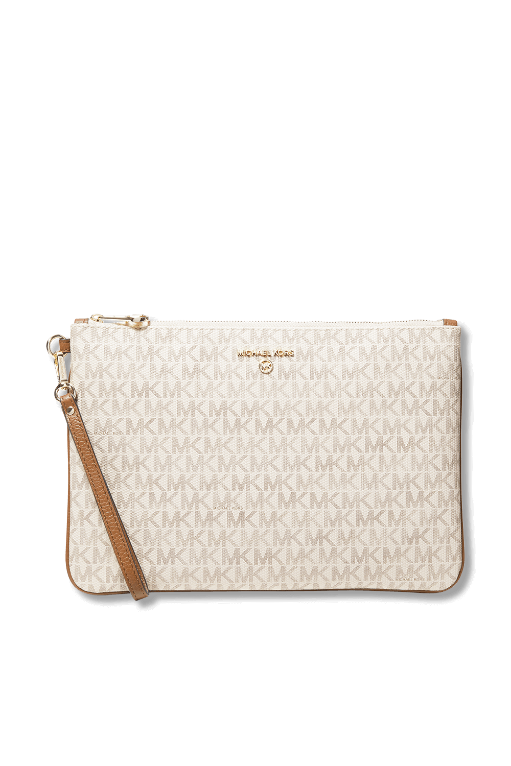 תמונה קידמית של Slater Large Logo White and Leather 2-in-1 Wristlet