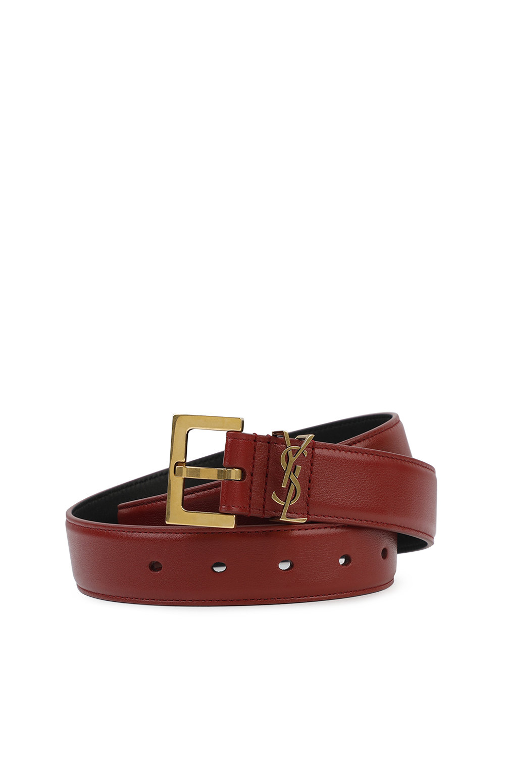 תמונה קידמית של Monogram Belt in Red Leather and Gold