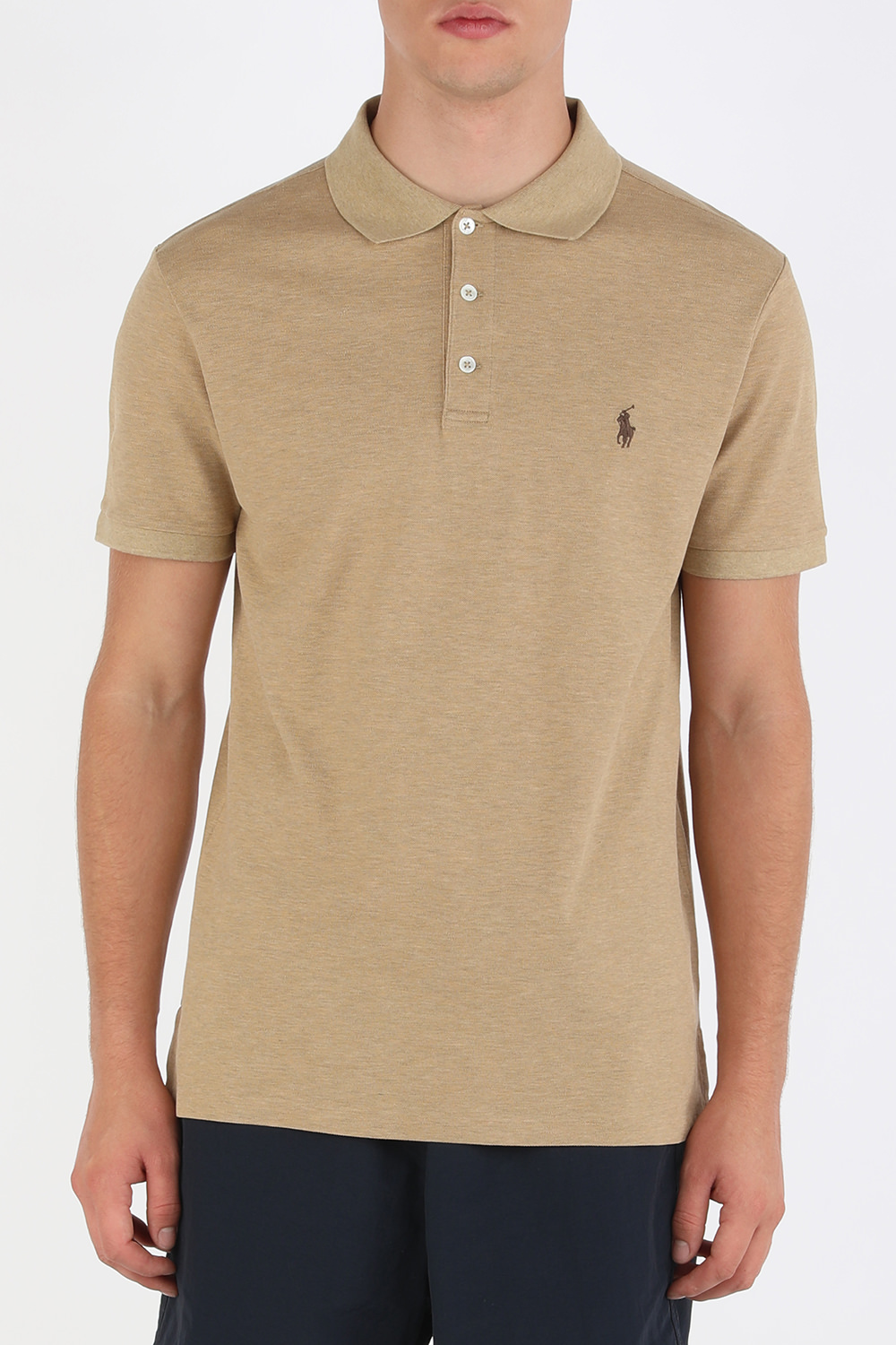 תמונת דוגמן קידמית של Knit Sleeve Cotton Polo Shirt in Beige