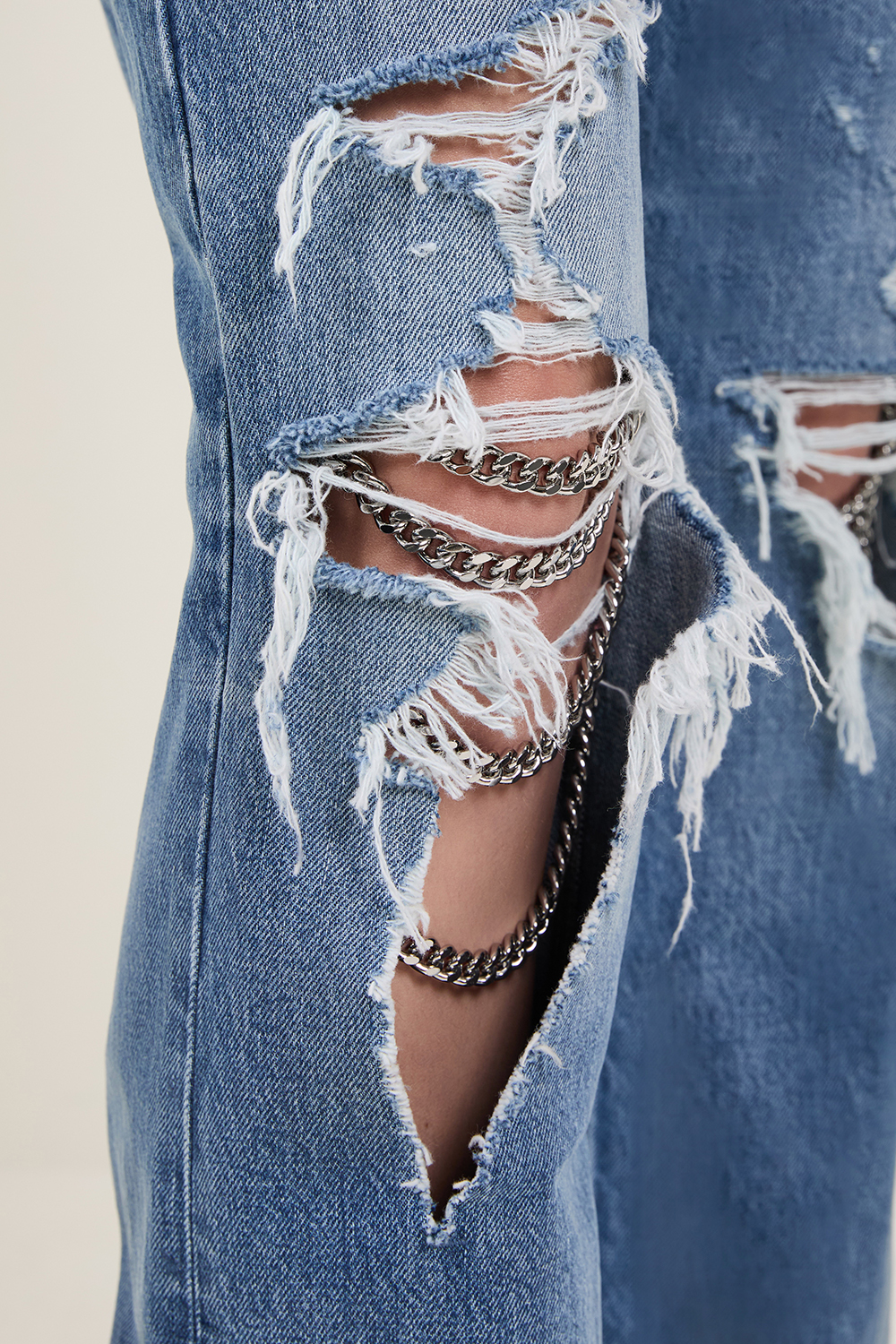 מכנסי ג'ינס עם קרעים בגזרה ישרה STELLA MCCARTNEY