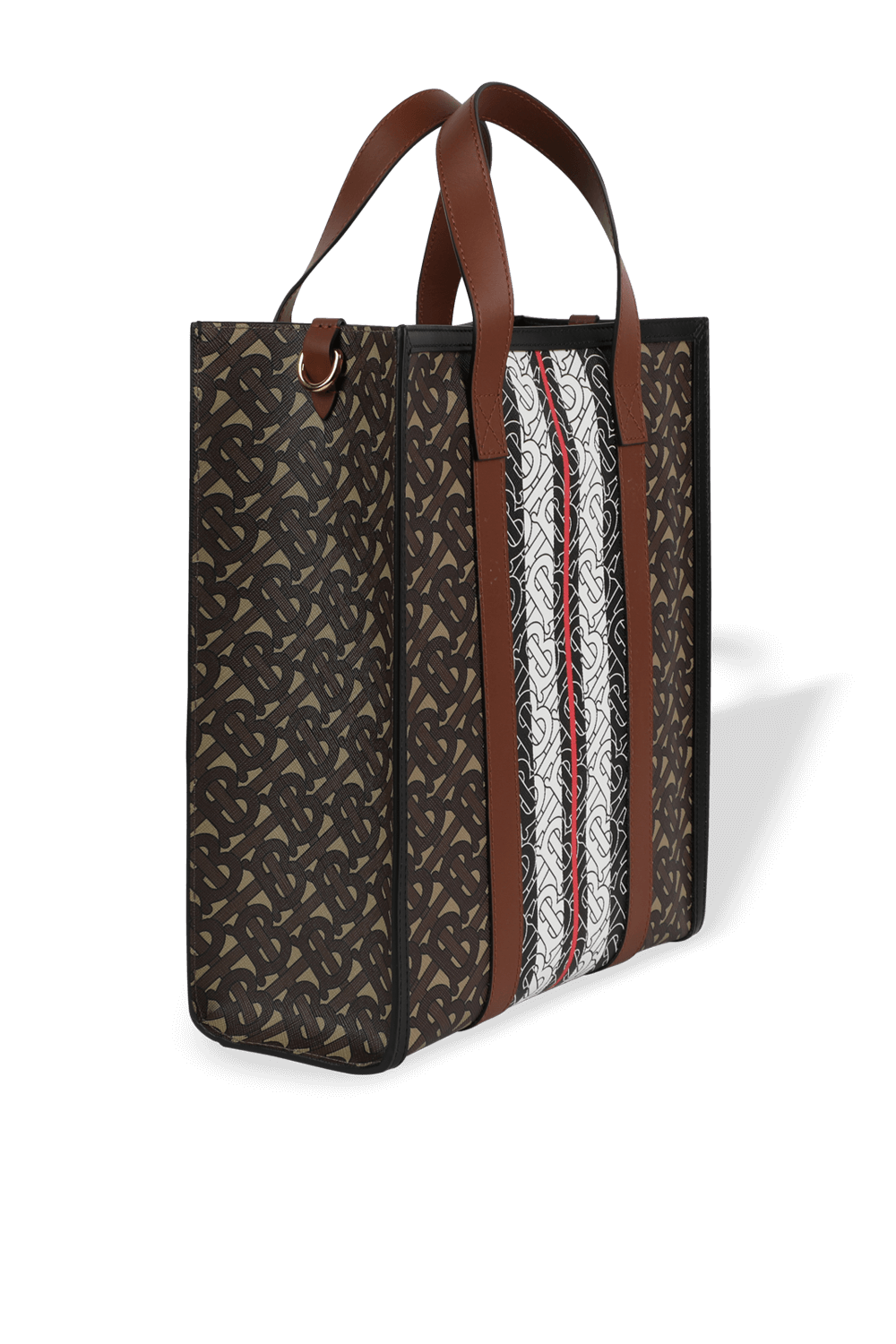 תמונה אחורית של Monogram Stripe Tote Bag in Brown BURBERRY